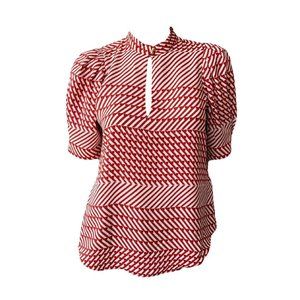 Joie Enida Keyhole Short Sleeve Puff Half Sleeve Blouse Top Red Abstract Shirt S
